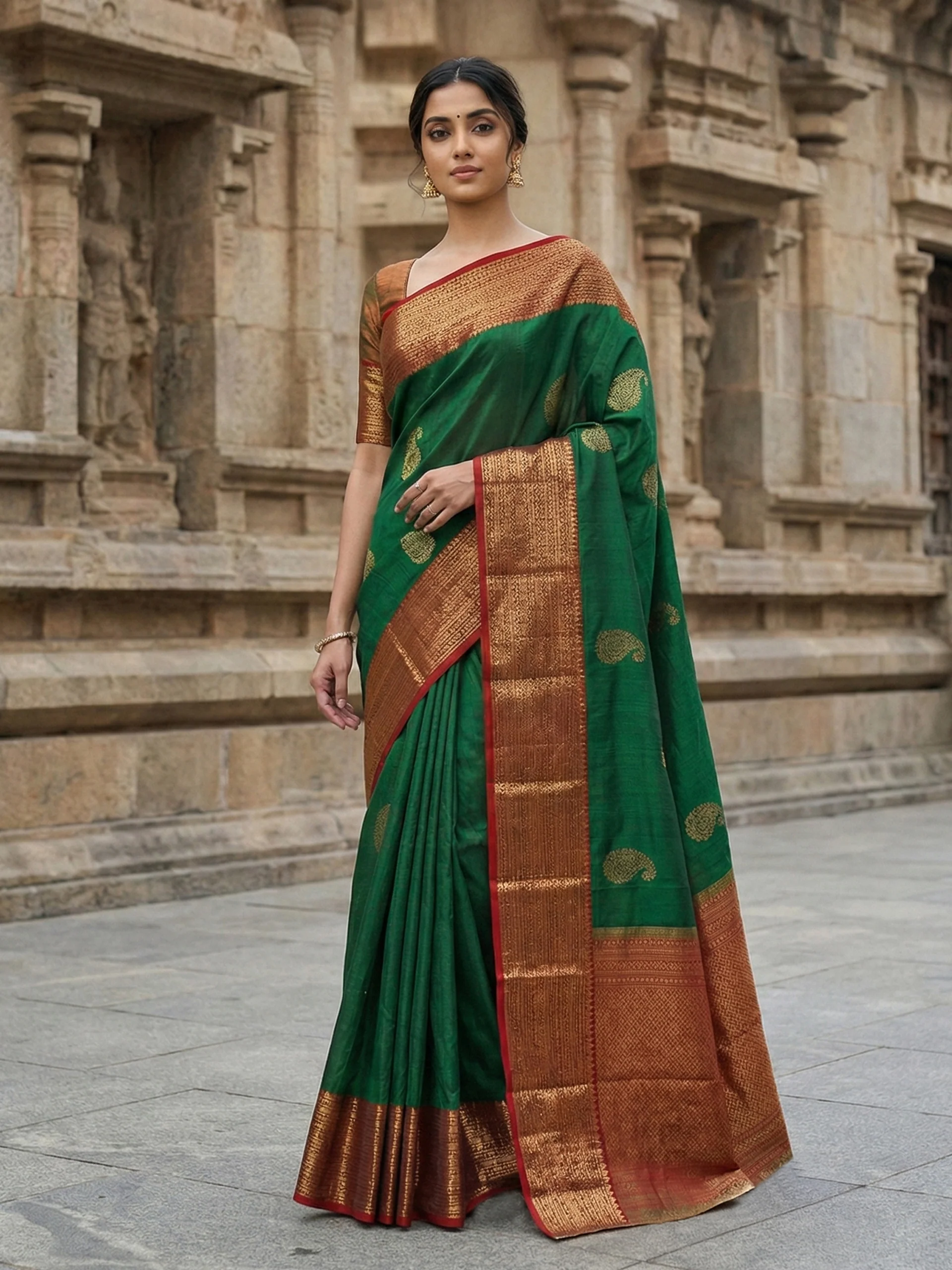 Kanjivaram Paisley (Mango Butta) Green Saree