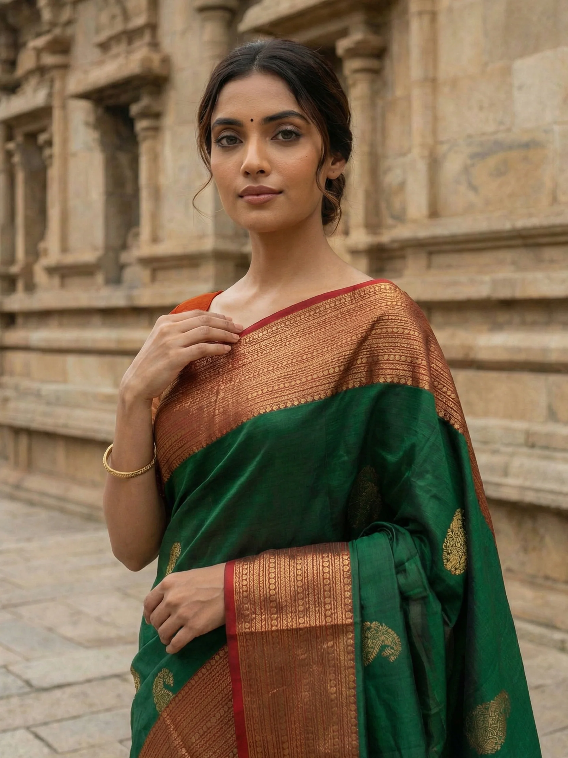 Kanjivaram Paisley (Mango Butta) Green Saree (Alternate)